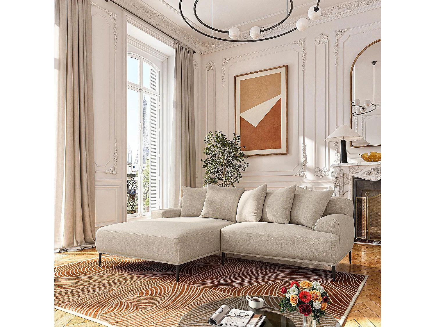 Habitat - Canapé d'angle gauche en coton et lin garni de plumes - Beige - Ottone II