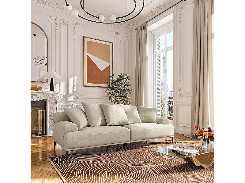 Habitat - Canapé 3 places en coton et lin garni de plumes - Beige - Ottone II