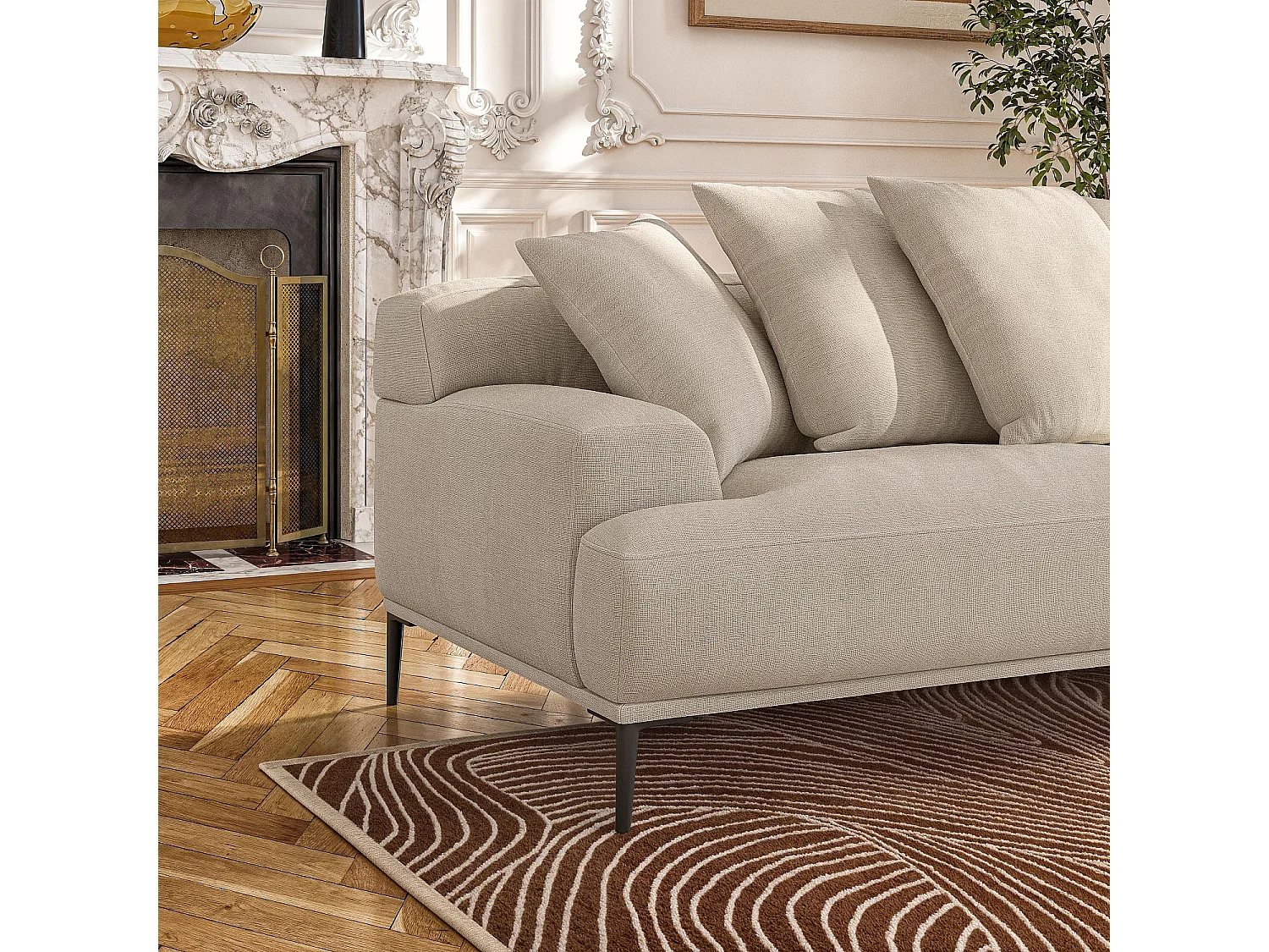 Habitat - Canapé 3 places en coton et lin garni de plumes - Beige - Ottone II