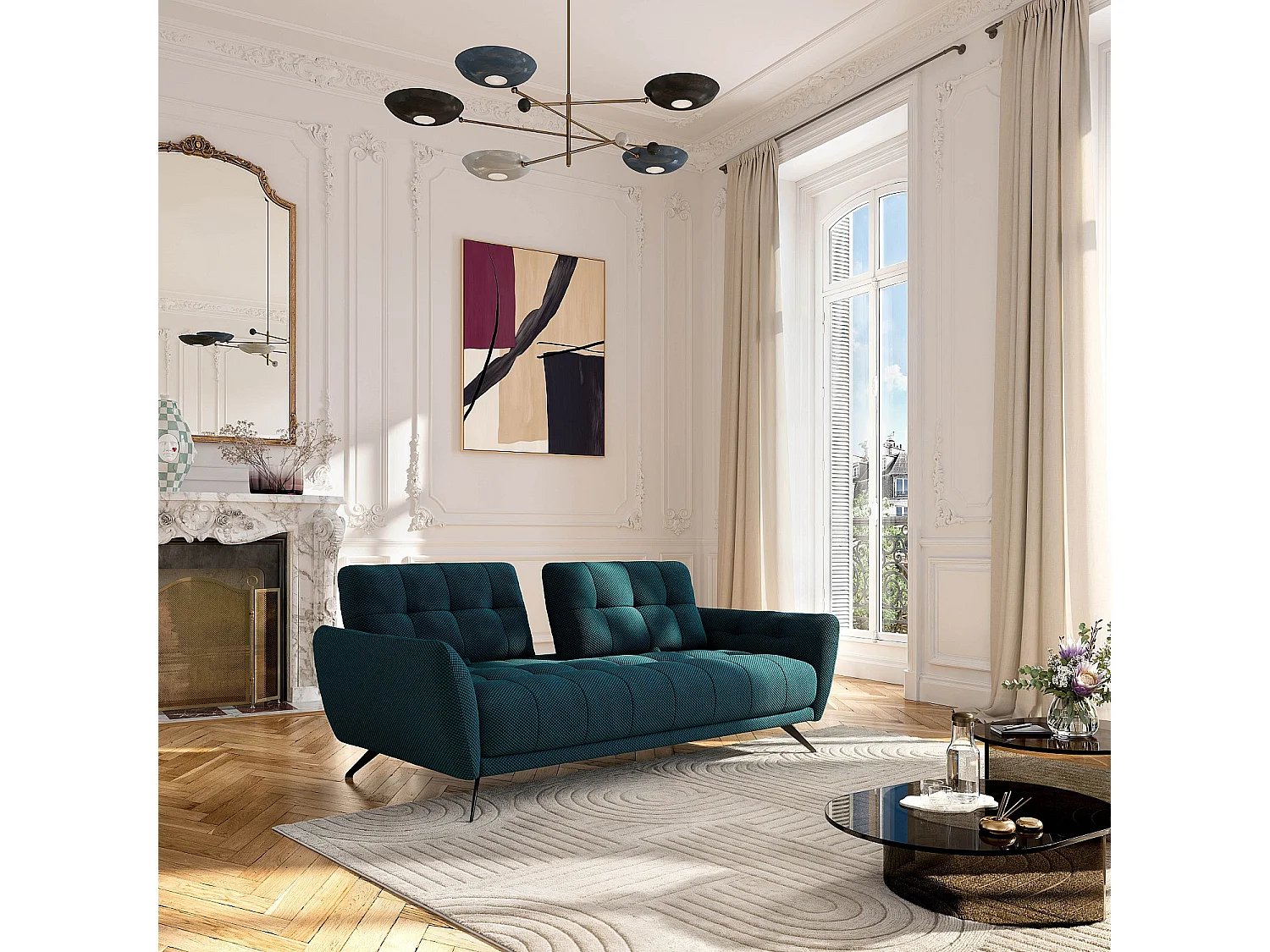 Habitat - Canapé 3 places en tissu 3D avec dossier avance-recule - Bleu canard - Design by Roberto Bendini - Chety