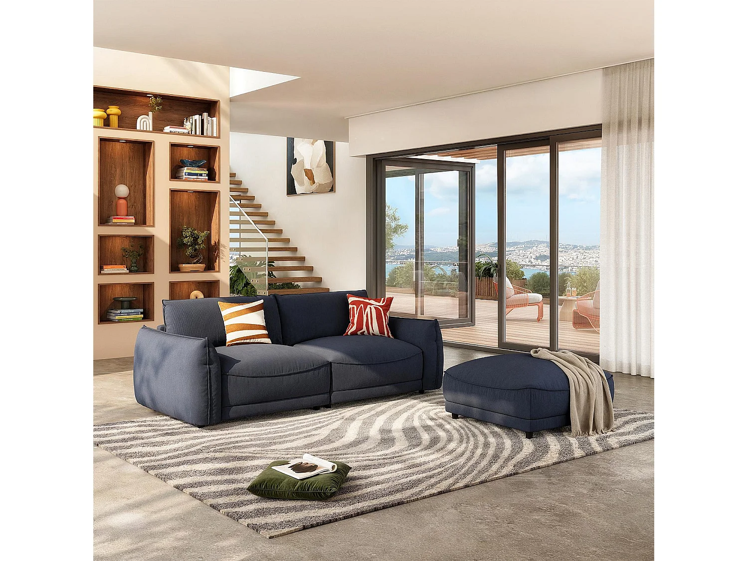 Habitat - Repose-pieds en tissu - Bleu marine - Vesta