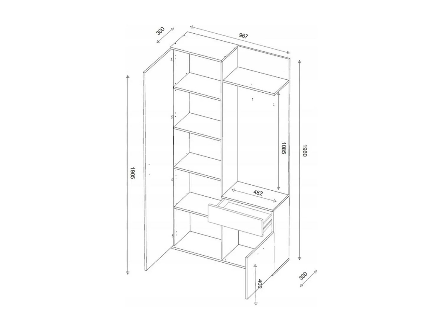 GARDEROBE Justin 97/196/30 blanc+noir