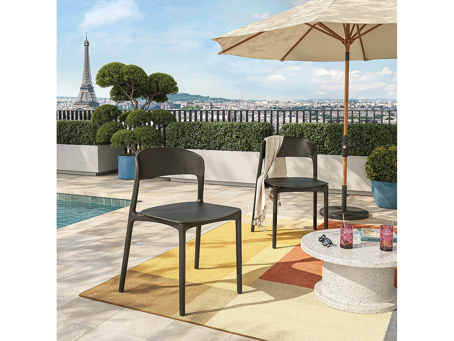 Habitat - Lot de 2 chaises de jardin en polypropylène - Anthracite - Design by Favaretto & Partners - Faraya