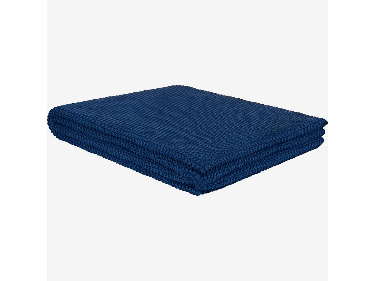 Habitat - Plaid tricoté en coton - 130 x 170 cm - Bleu - Lou