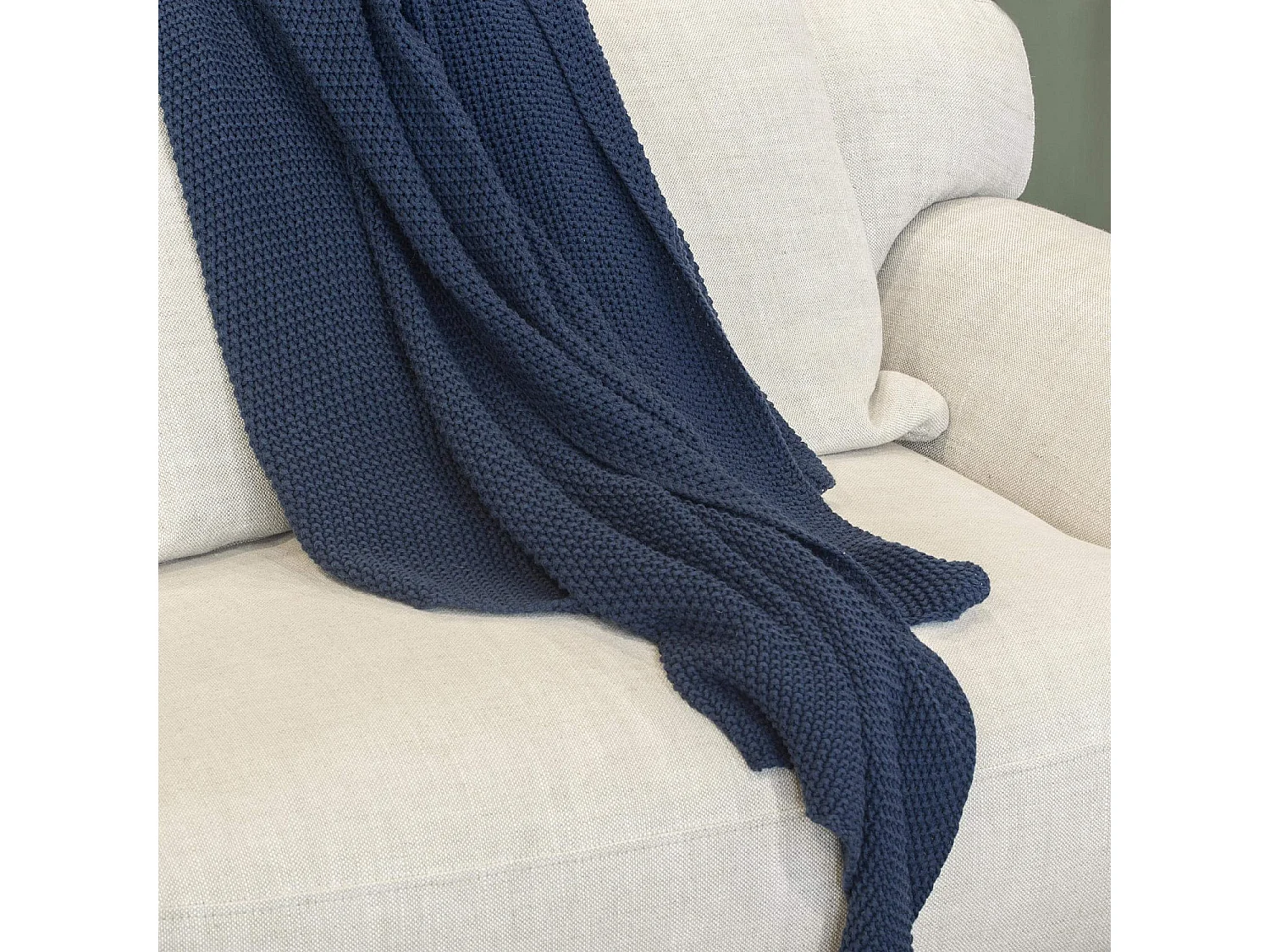 Habitat - Plaid tricoté en coton - 130 x 170 cm - Bleu - Lou