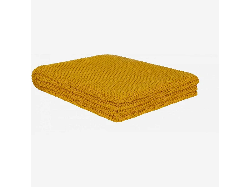 Habitat - Plaid tricoté en coton - 130 x 170 cm - Jaune Moutarde - Lou