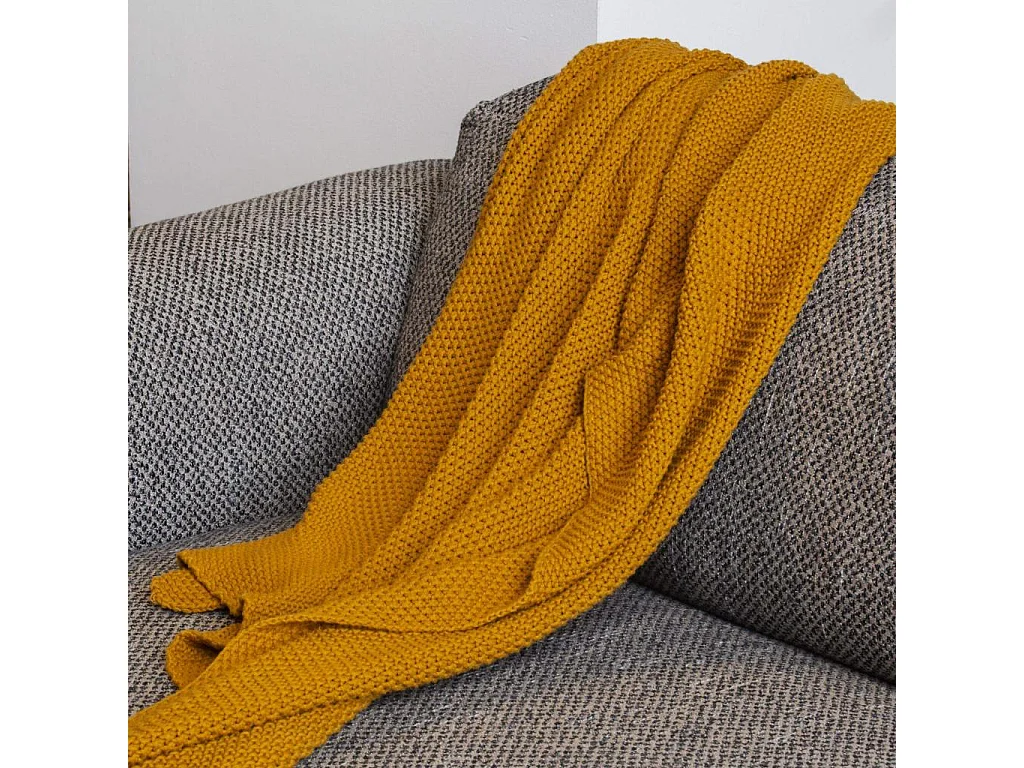 Habitat - Plaid tricoté en coton - 130 x 170 cm - Jaune Moutarde - Lou