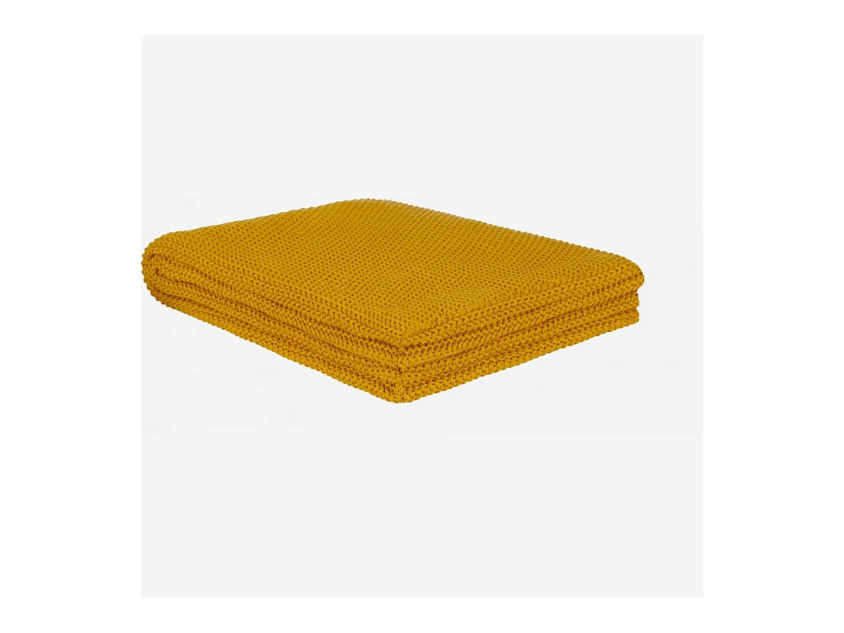 Habitat - Plaid tricoté en coton - 130 x 170 cm - Jaune Moutarde - Lou