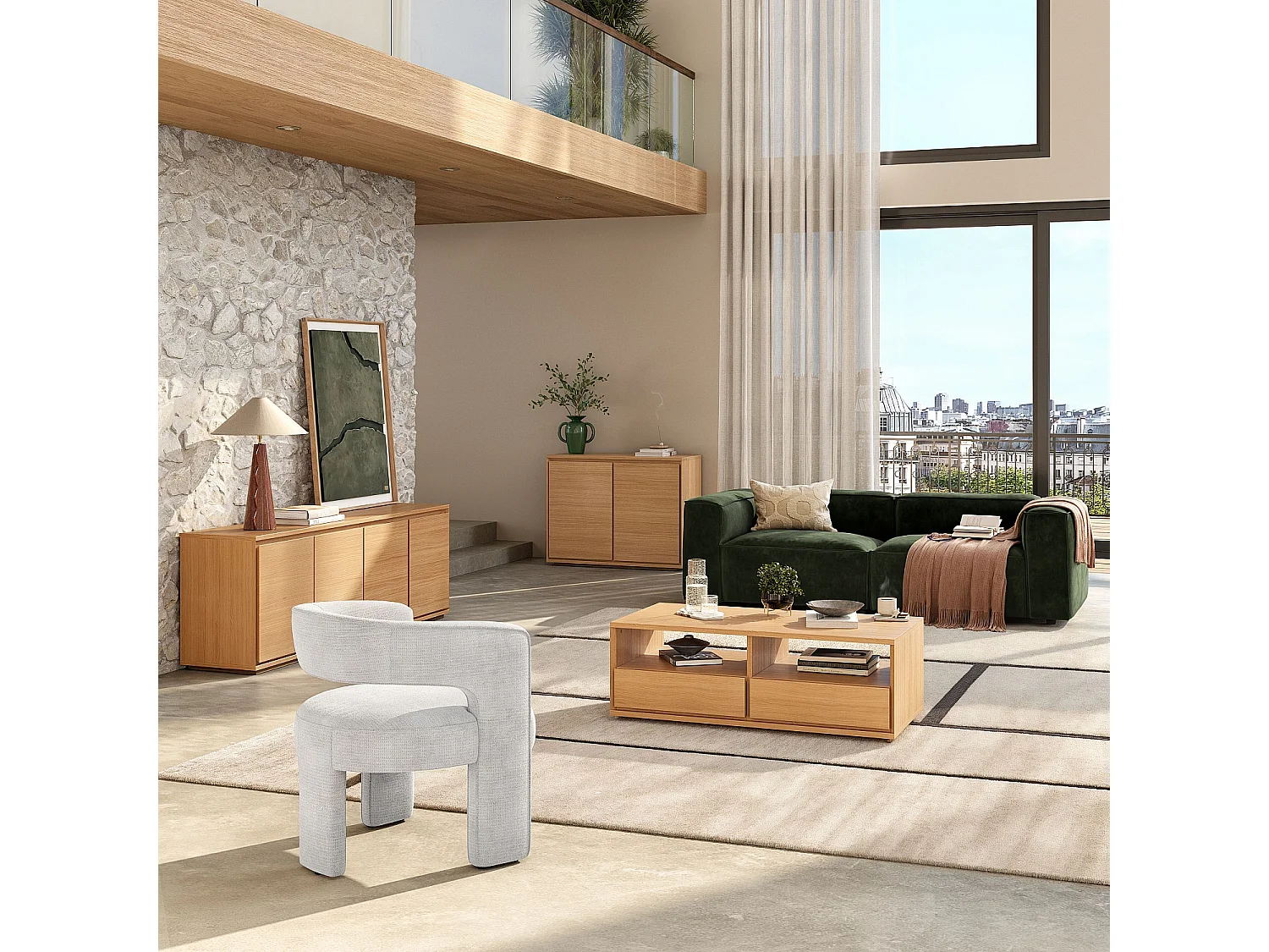 Habitat - Buffet bas 2 portes en chêne - Naturel - Hazo