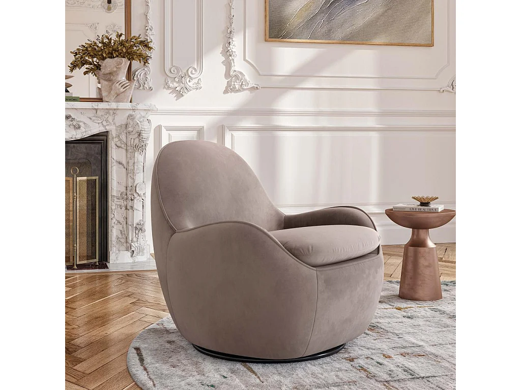 Habitat - Fauteuil pivotant en velours - Taupe - Boca
