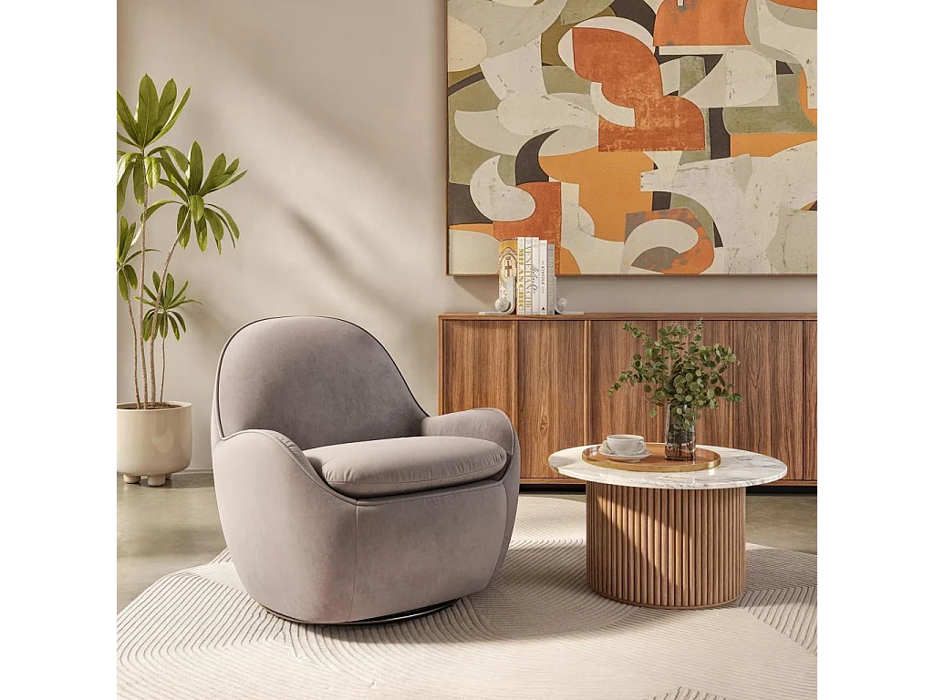 Habitat - Fauteuil pivotant en velours - Taupe - Boca