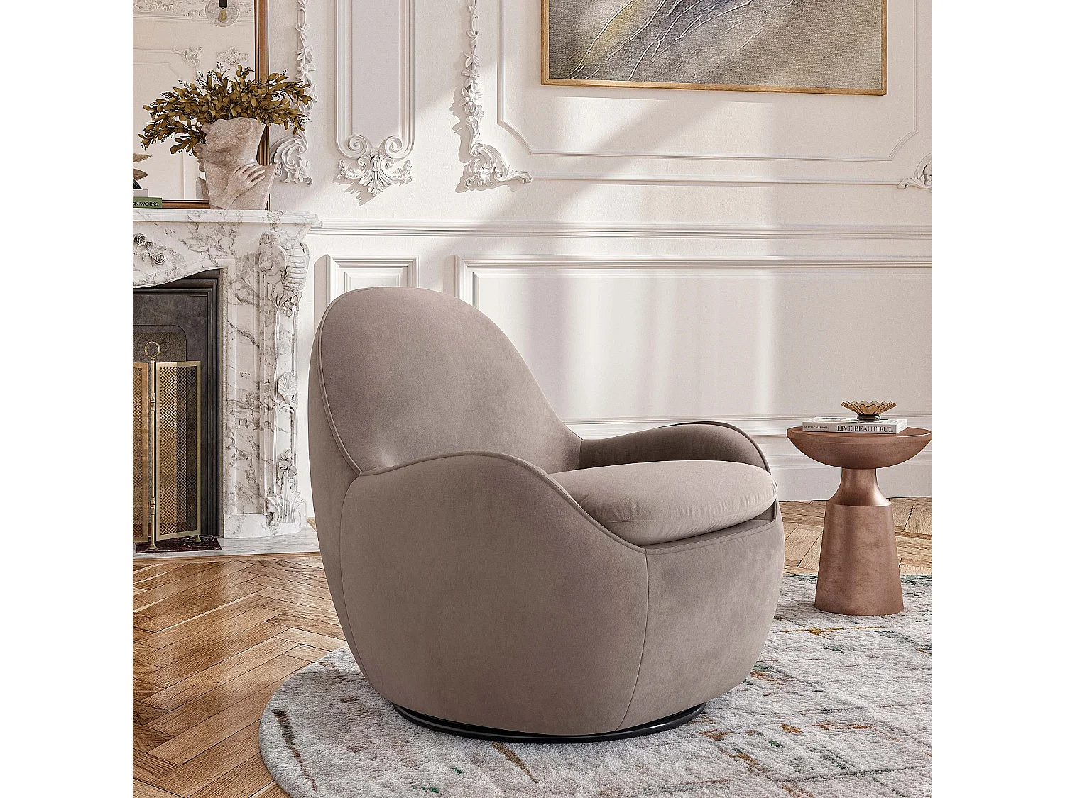 Habitat - Fauteuil pivotant en velours - Taupe - Boca