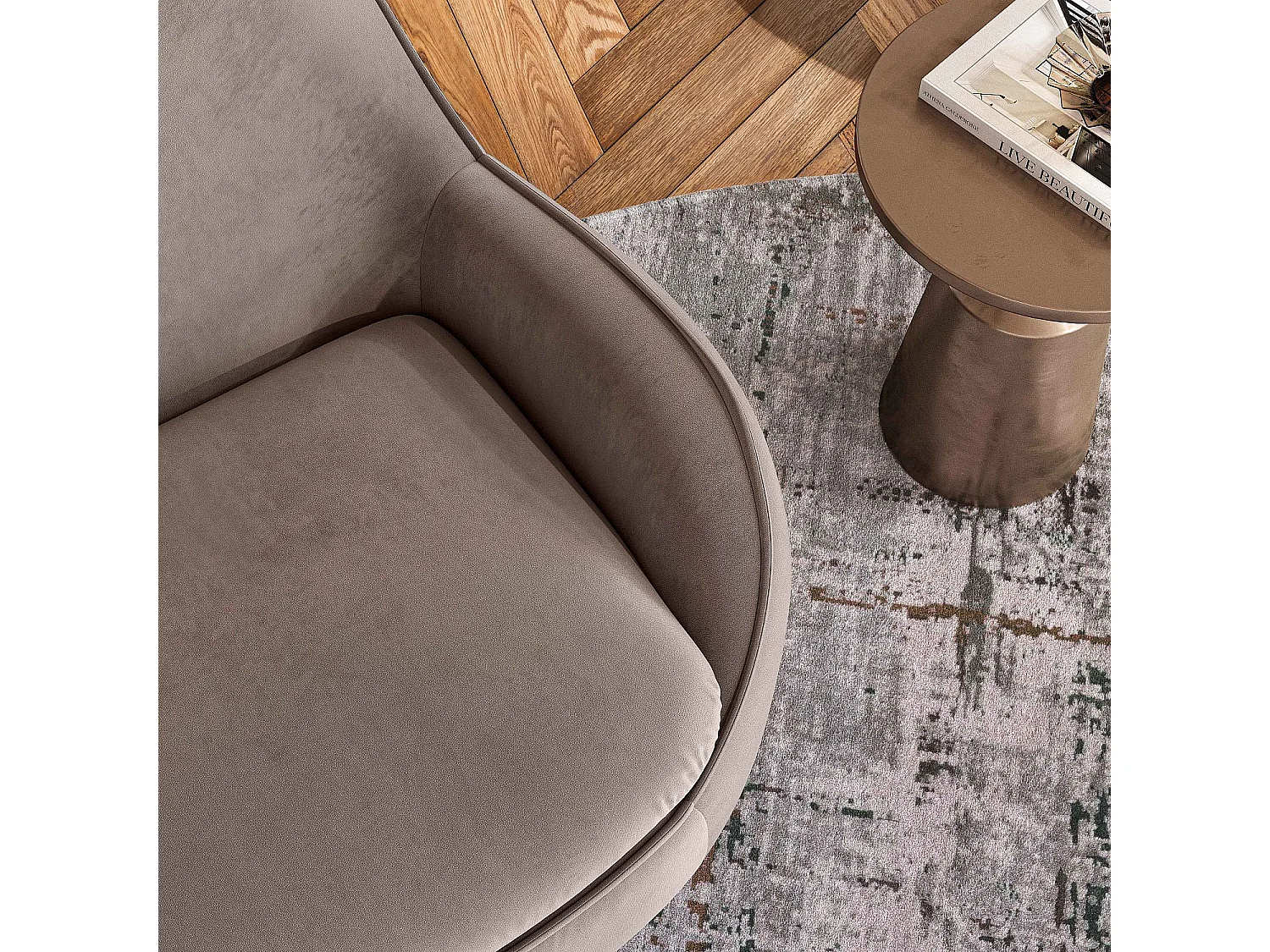Fauteuil pivotant en velours - Taupe