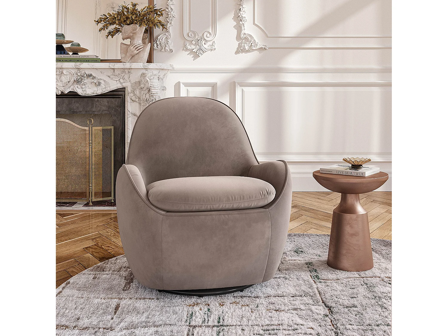 Fauteuil pivotant en velours - Taupe