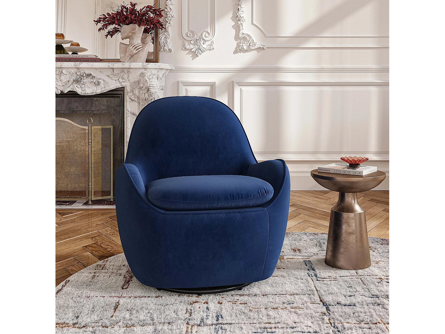 Habitat - Fauteuil pivotant en velours - Bleu roi - Boca