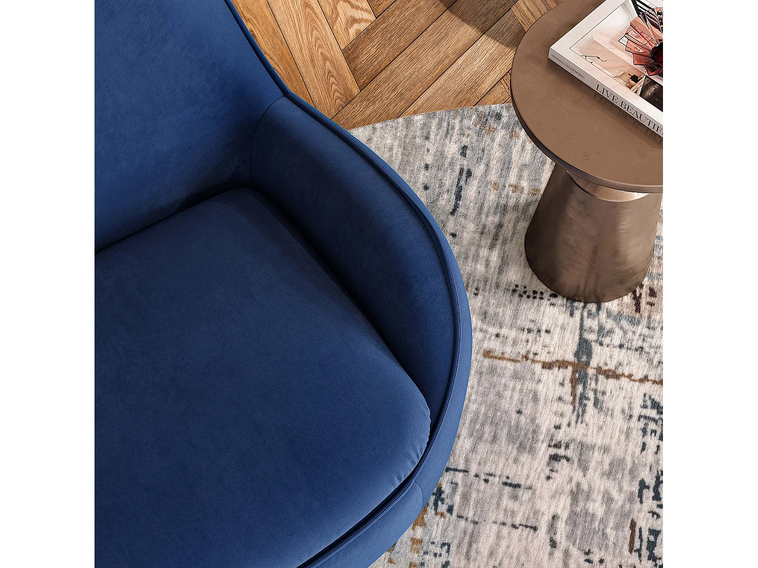 Habitat - Fauteuil pivotant en velours - Bleu roi - Boca