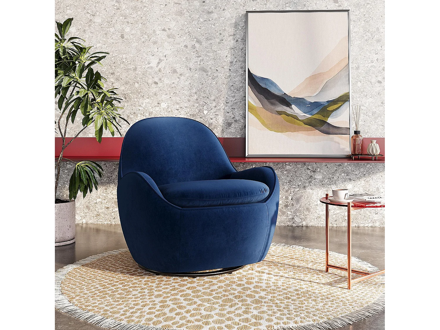 Habitat - Fauteuil pivotant en velours - Bleu roi - Boca
