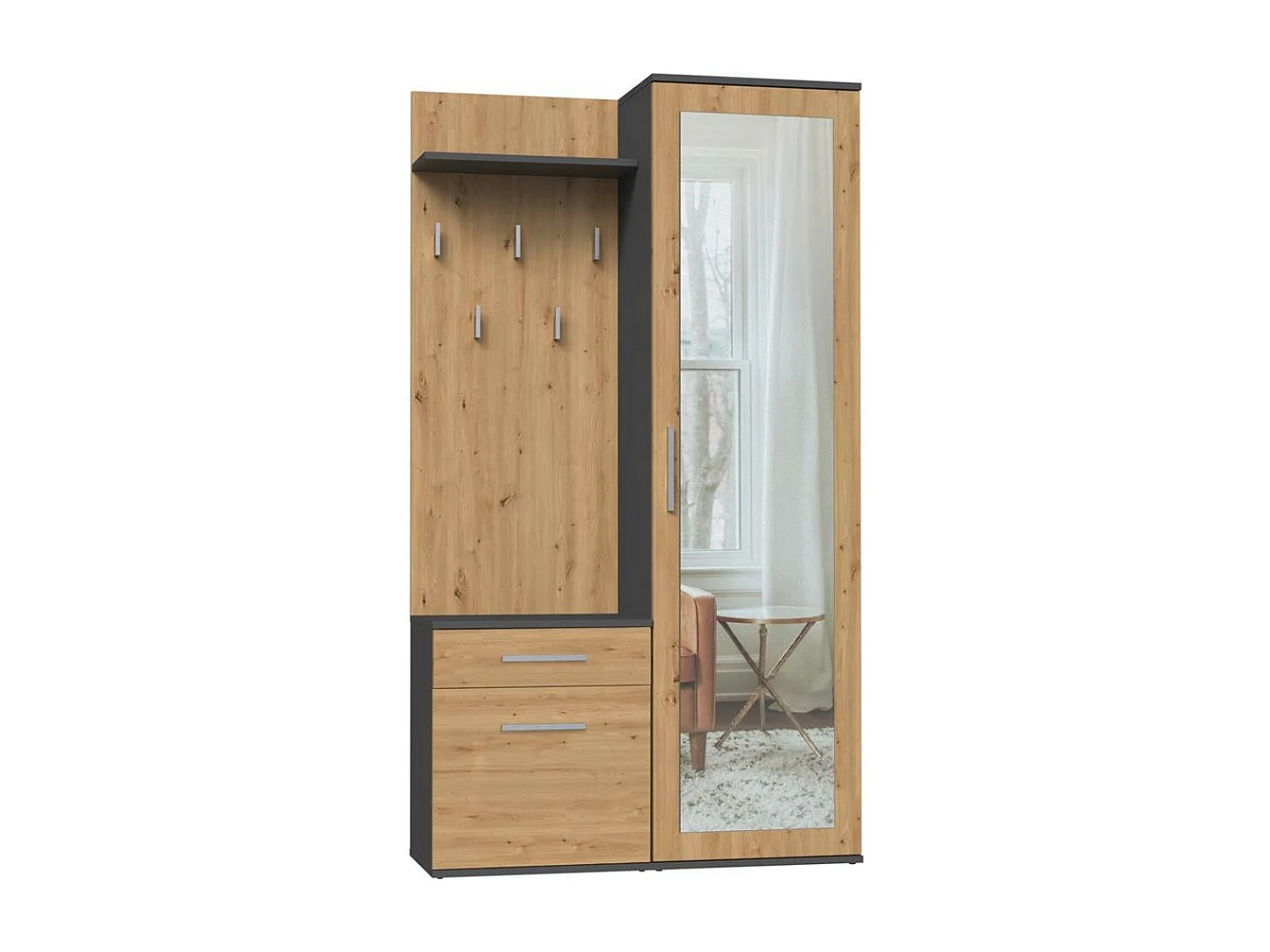 GARDEROBE Fiora 100/180/35 anthracite+chêne artisanal