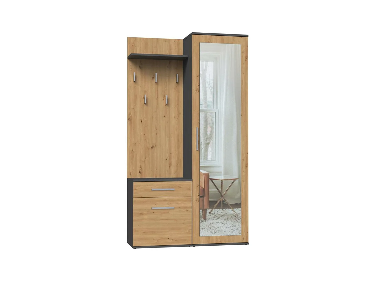 GARDEROBE Fiora 100/180/35 anthrazit+eiche artisan