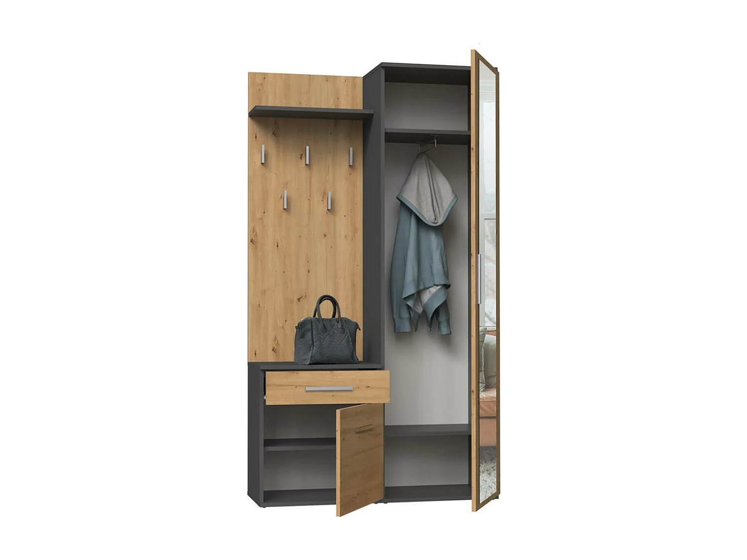 GARDEROBE Fiora 100/180/35 anthrazit+eiche artisan