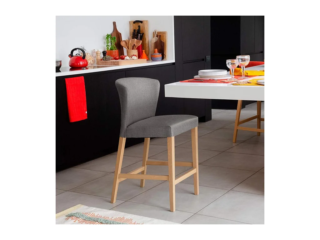 Habitat - Lot de 2 chaises mi-hautes de bar en tissu - Gris - Valentina