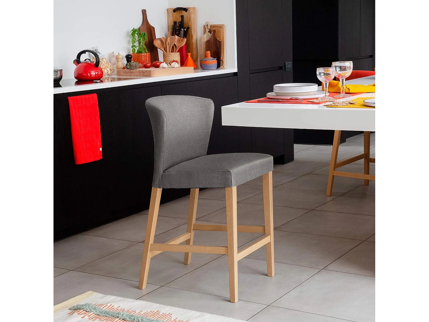 Habitat - Chaise mi-haute de bar en tissu - Gris - Valentina
