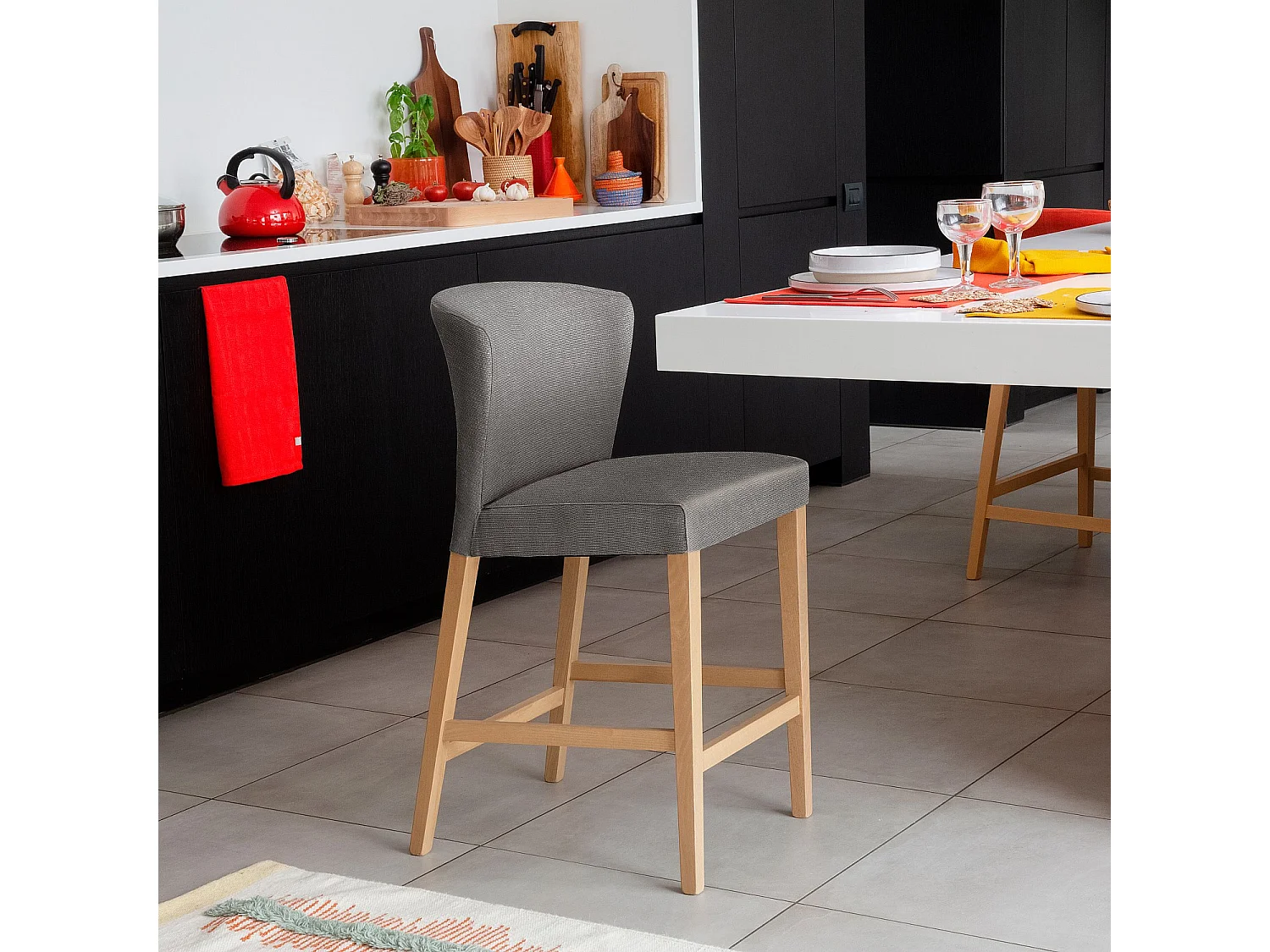 Habitat - Lot de 2 chaises mi-hautes de bar en tissu - Bleu - Valentina