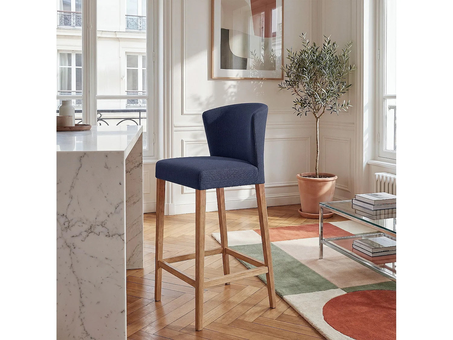 Habitat - Tabouret haut de bar en tissu - Bleu - Valentina