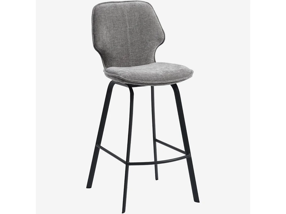 Habitat - Lot de 2 tabourets de bar en tissu chenille et métal noir - Gris fumé - Vince