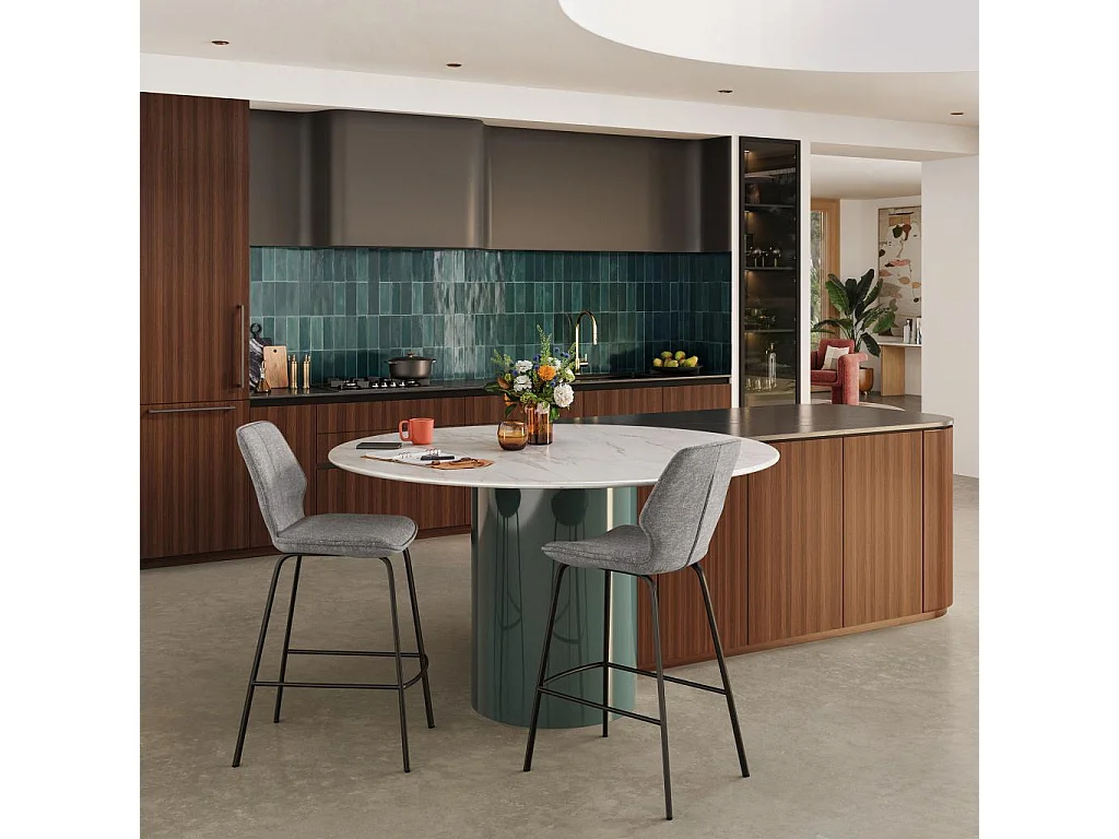 Habitat - Lot de 2 tabourets de bar en tissu chenille et métal noir - Gris fumé - Vince