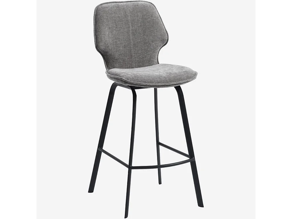 Habitat - Lot de 2 tabourets de bar en tissu chenille et métal noir - Gris fumé - Vince