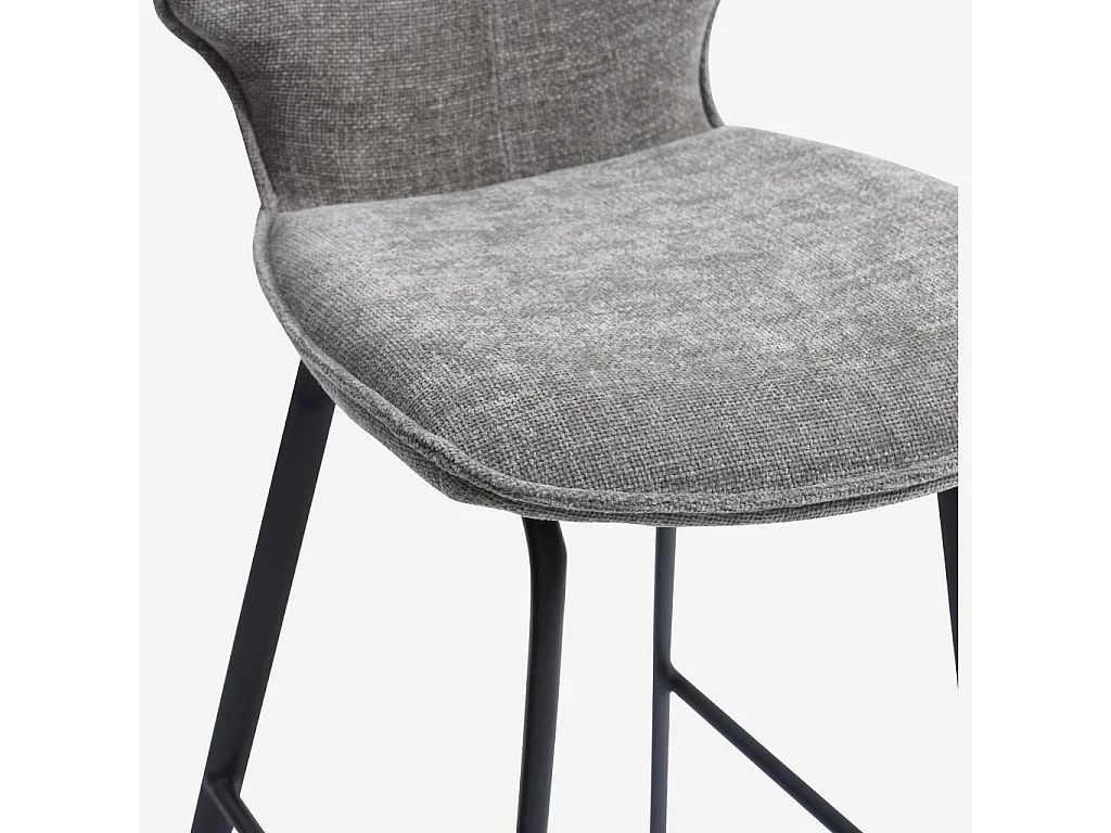 Habitat - Lot de 2 tabourets de bar en tissu chenille et métal noir - Gris fumé - Vince
