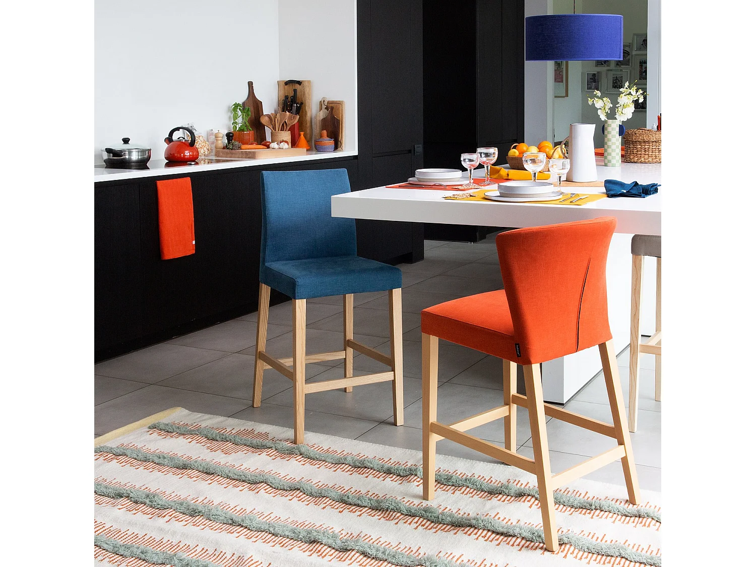 Habitat - Chaise mi-haute de bar en tissu - Gris - Eleonora