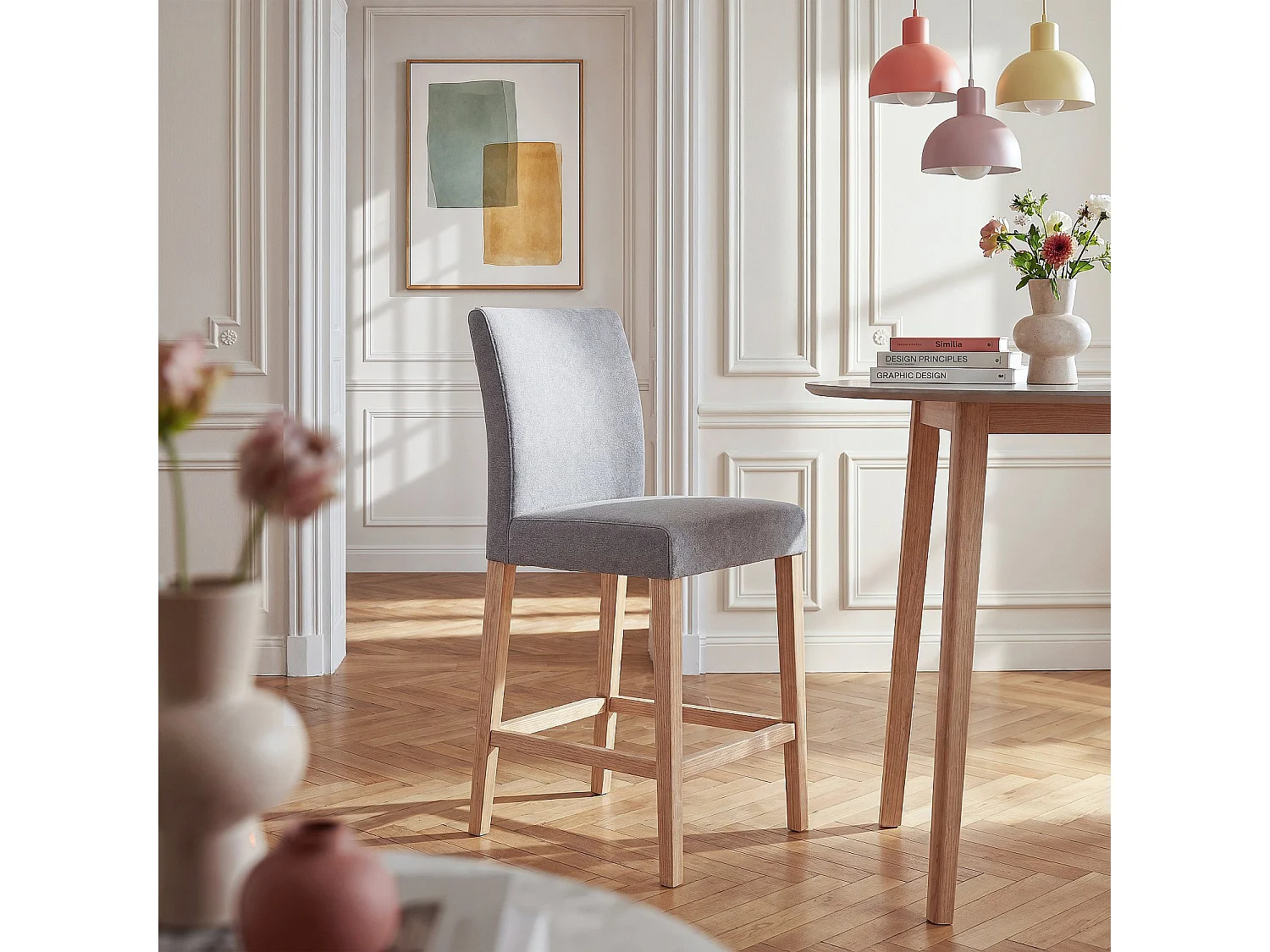 Habitat - Tabouret mi-haut de bar en tissu - Gris - Eleonora