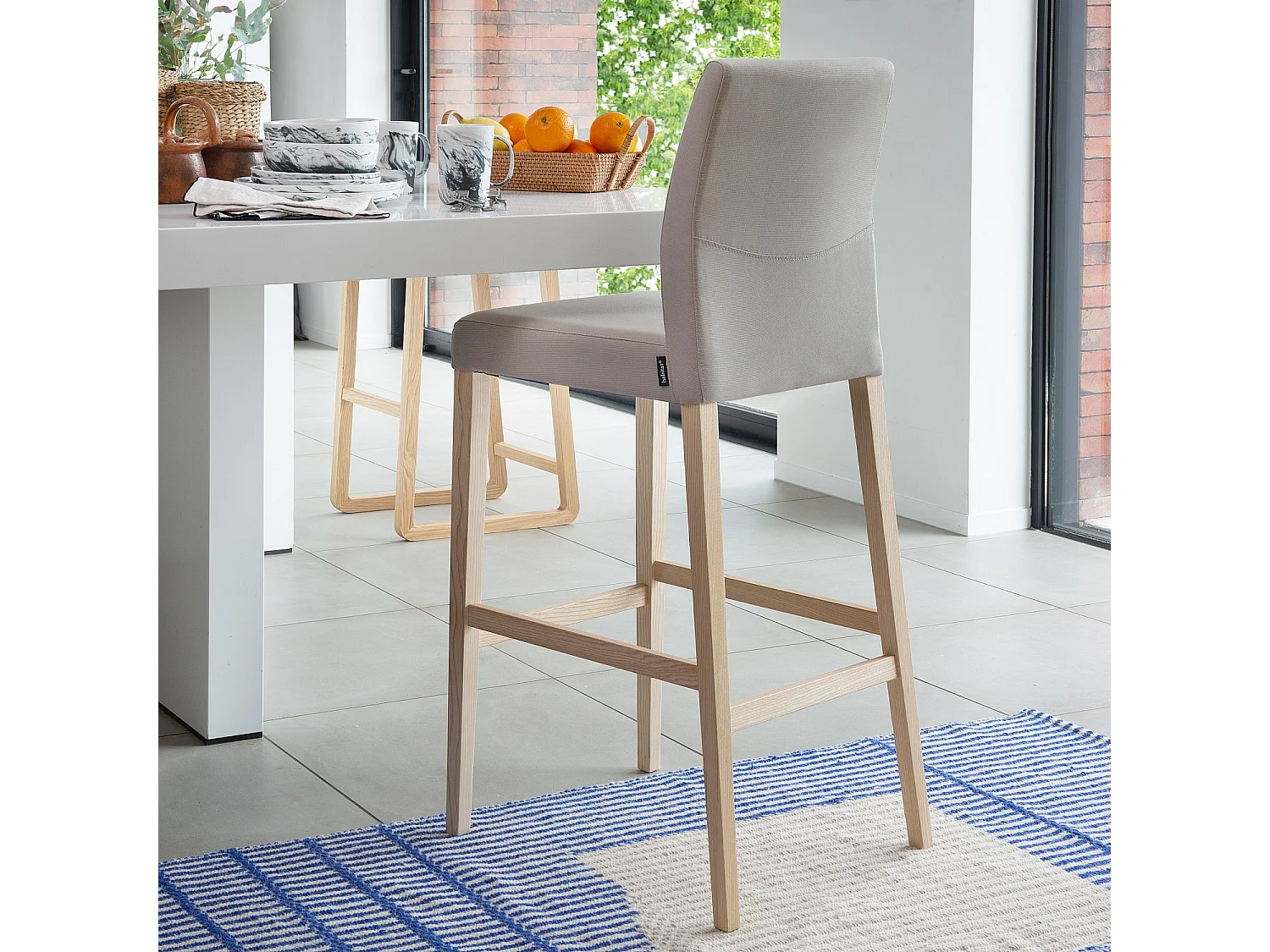 Chaise haute de bar en tissu - Gris