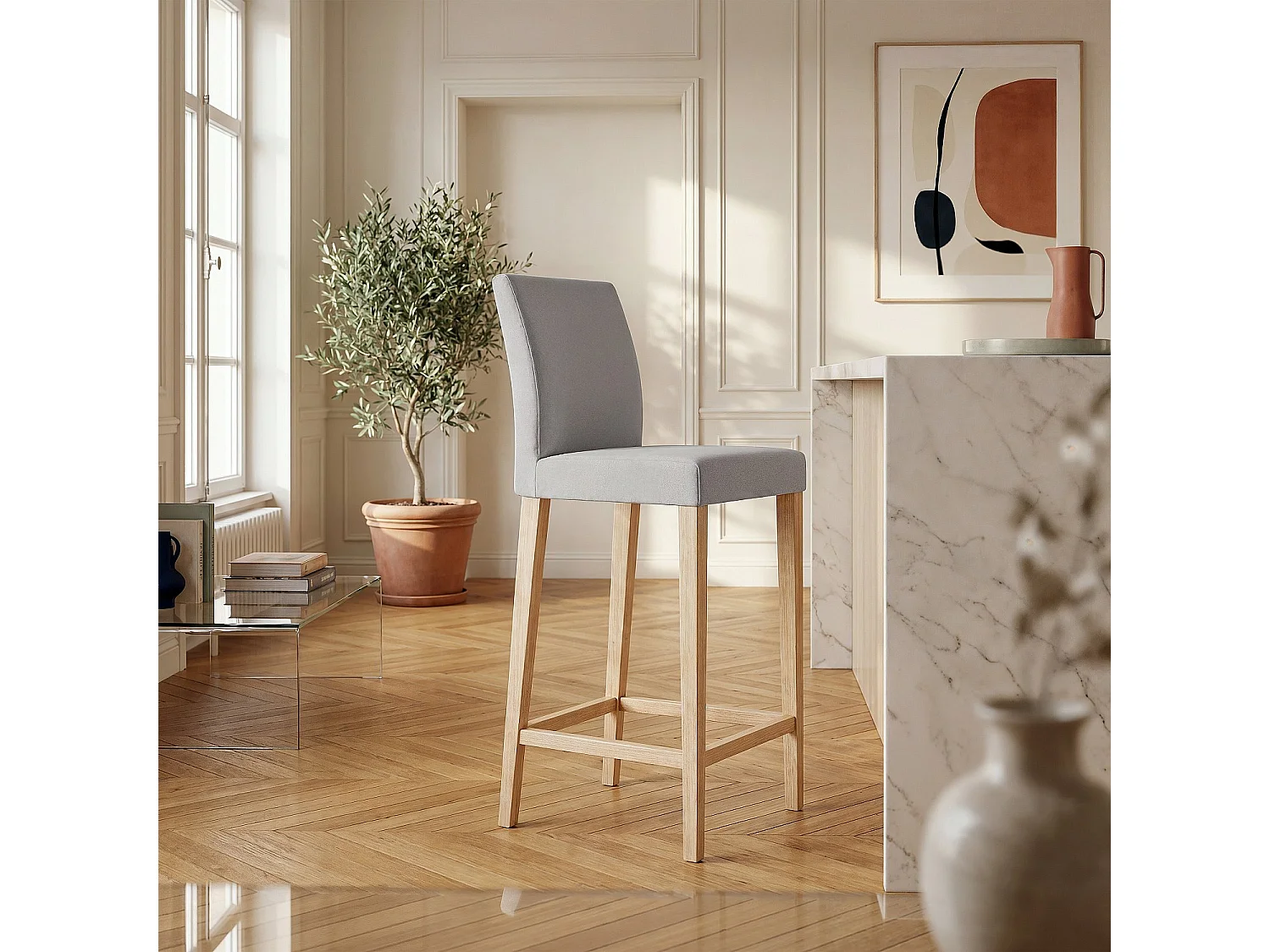 Chaise haute de bar en tissu - Gris