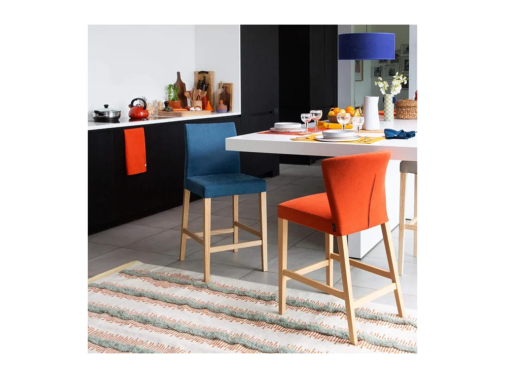 Habitat - Chaise mi-haute de bar en tissu - Bleu - Eleonora