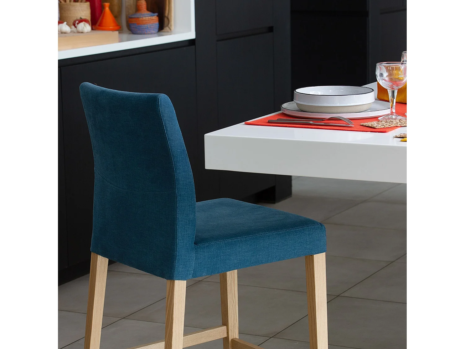 Chaise mi-haute de bar en tissu - Bleu