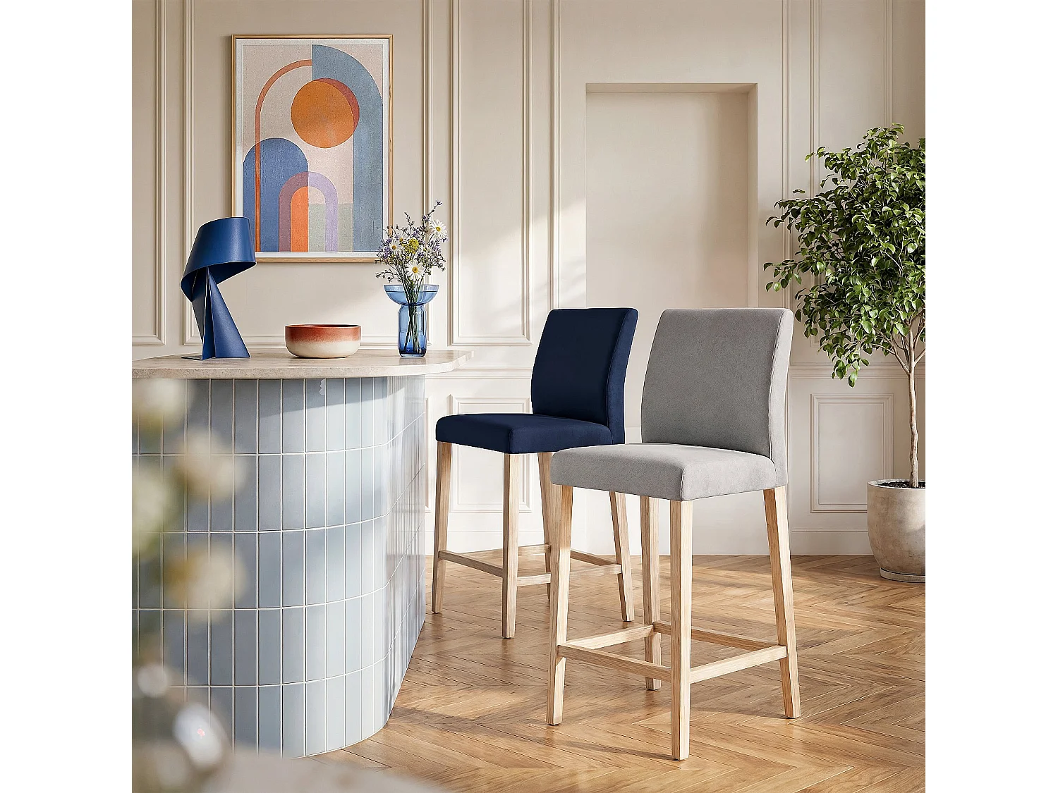 Chaise haute de bar en tissu - Bleu