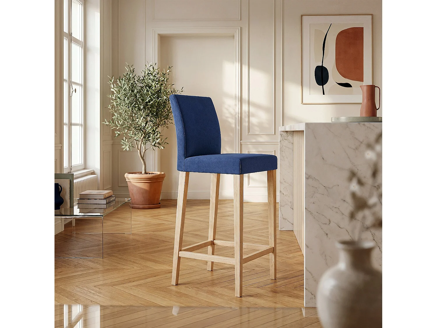 Chaise haute de bar en tissu - Bleu