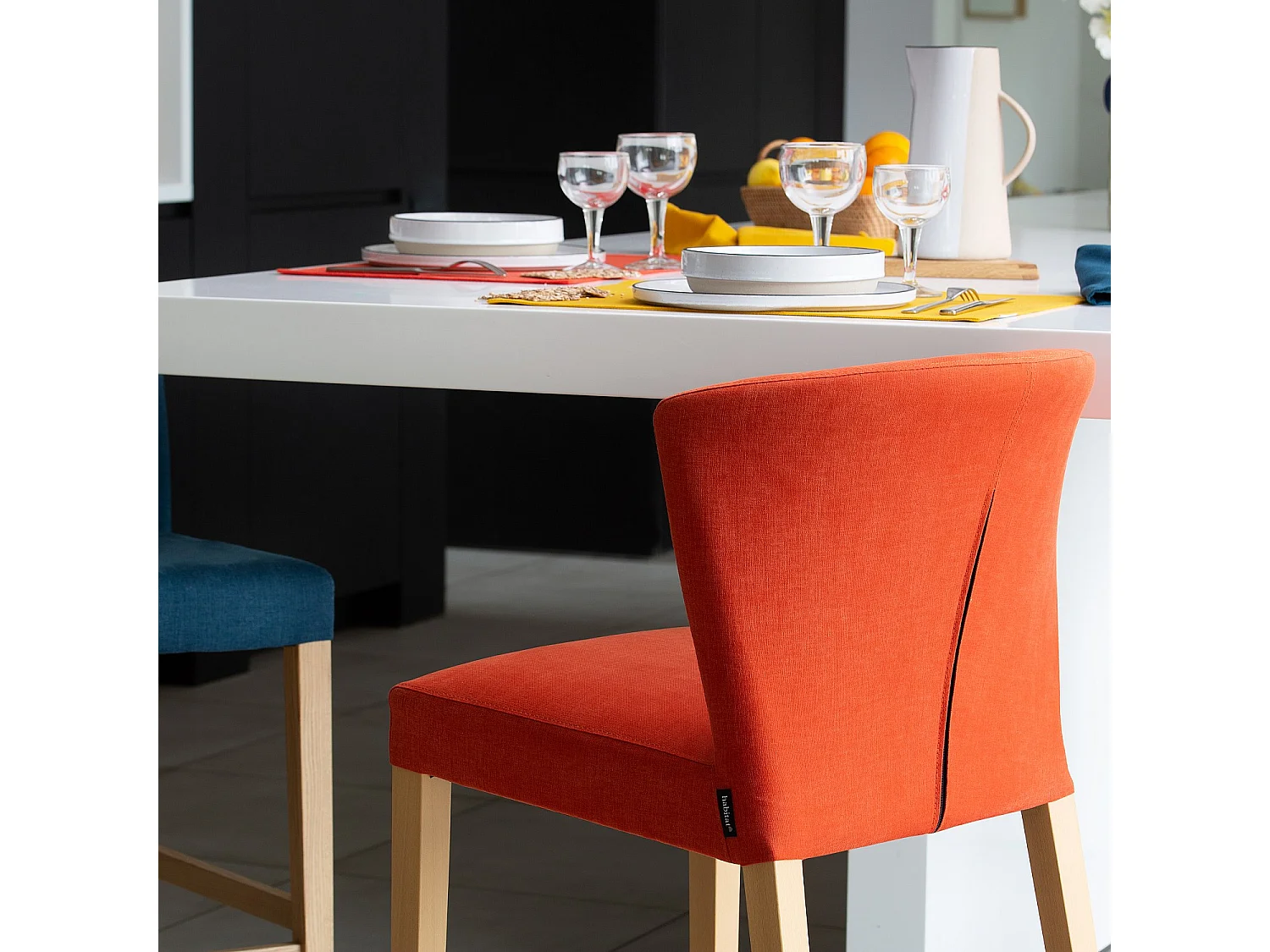 Habitat - Lot de 2 chaises hautes de bar en tissu - Orange - Valentina