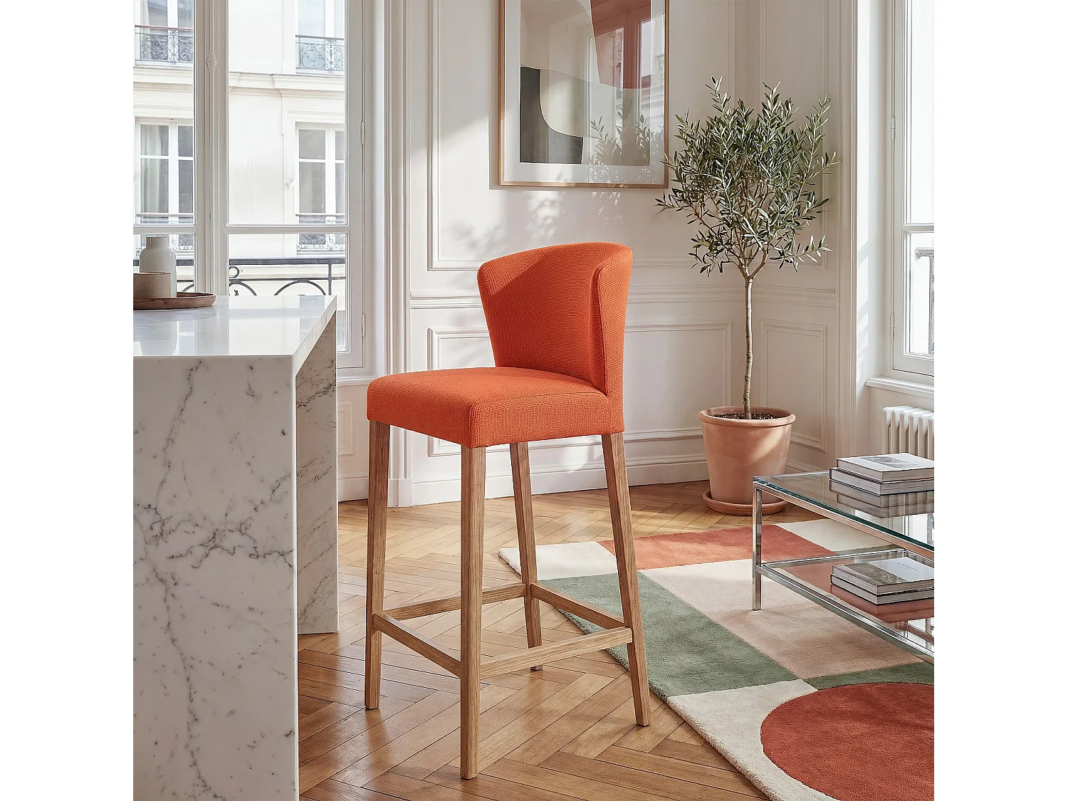 Habitat - Tabouret haut de bar en tissu - Orange VALENTINA