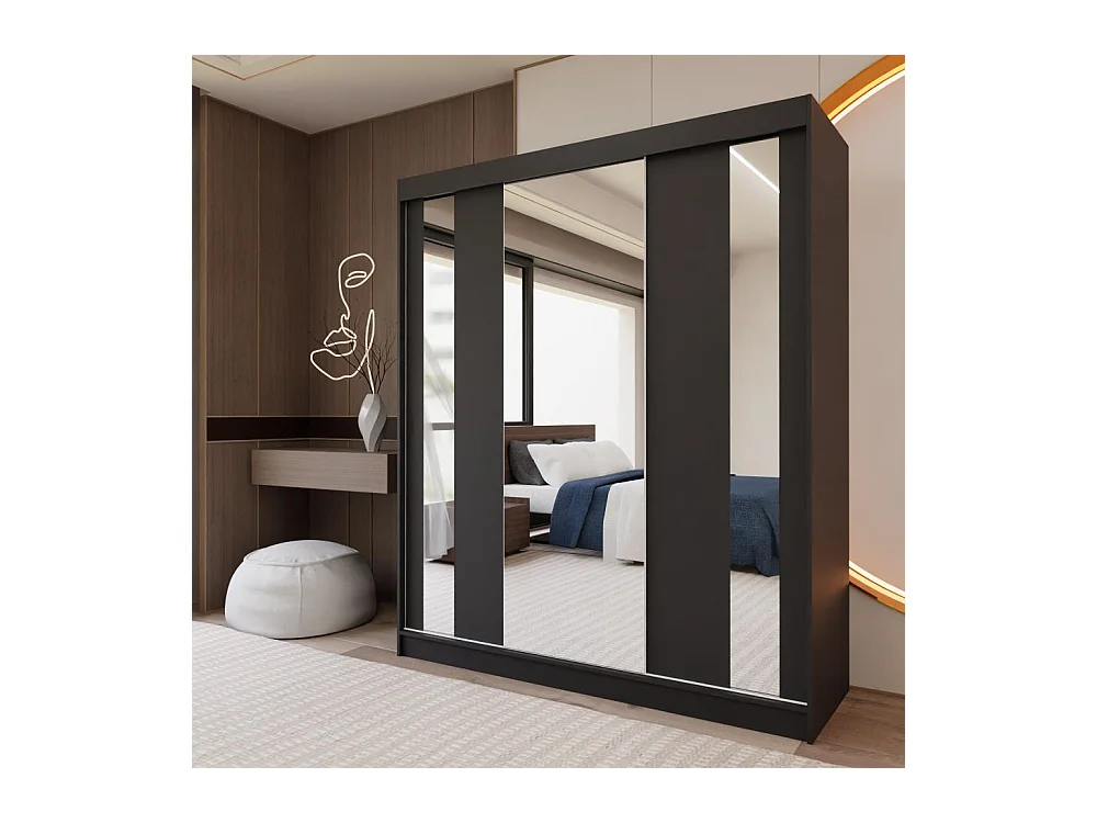 ARMOIRE A PORTES FERMÉES Gaja 180/216/61 noir avec miroir