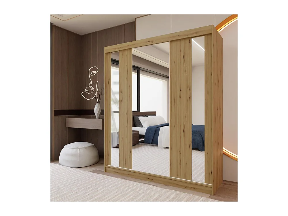 ARMOIRE À PORTES FERMÉES Gaja 180/216/61 chêne Artisan avec miroir