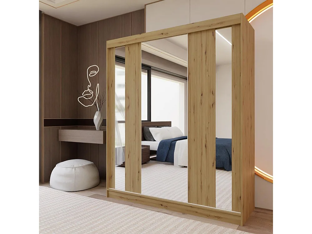 ARMOIRE À PORTES FERMÉES Gaja 180/216/61 chêne Artisan avec miroir