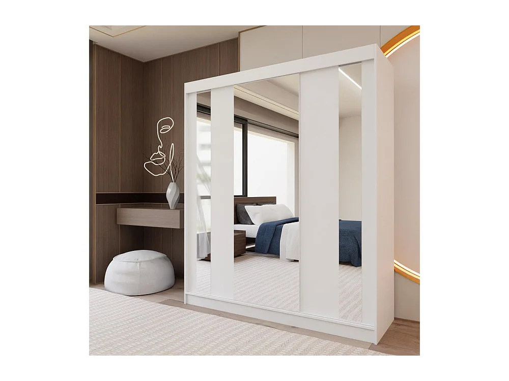 SCHWEBETÜRENSCHRANK Gaja 180/216/61 weiß mit Spiegel