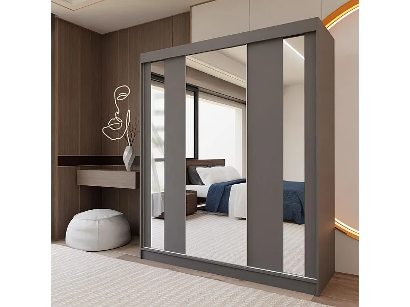 ARMOIRE À PORTES FERMÉES Gaja 180/216/61 graphite avec miroir Insert à tiroirs