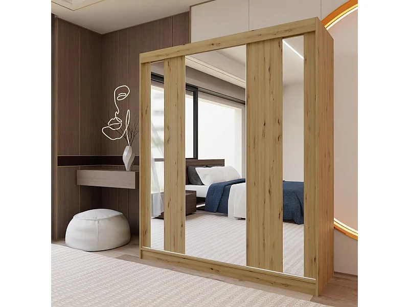 ARMOIRE À PORTES FERMÉES Gaja 180/216/61 chêne Artisan avec miroir Bloc tiroirs