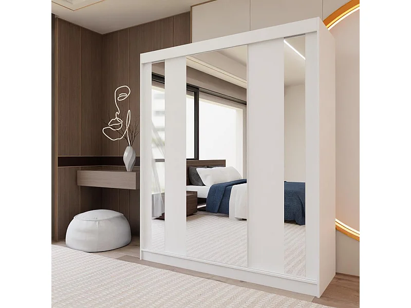 ARMOIRE À PORTES FERMÉES Gaja 180/216/61 blanc avec miroir Insert à tiroirs