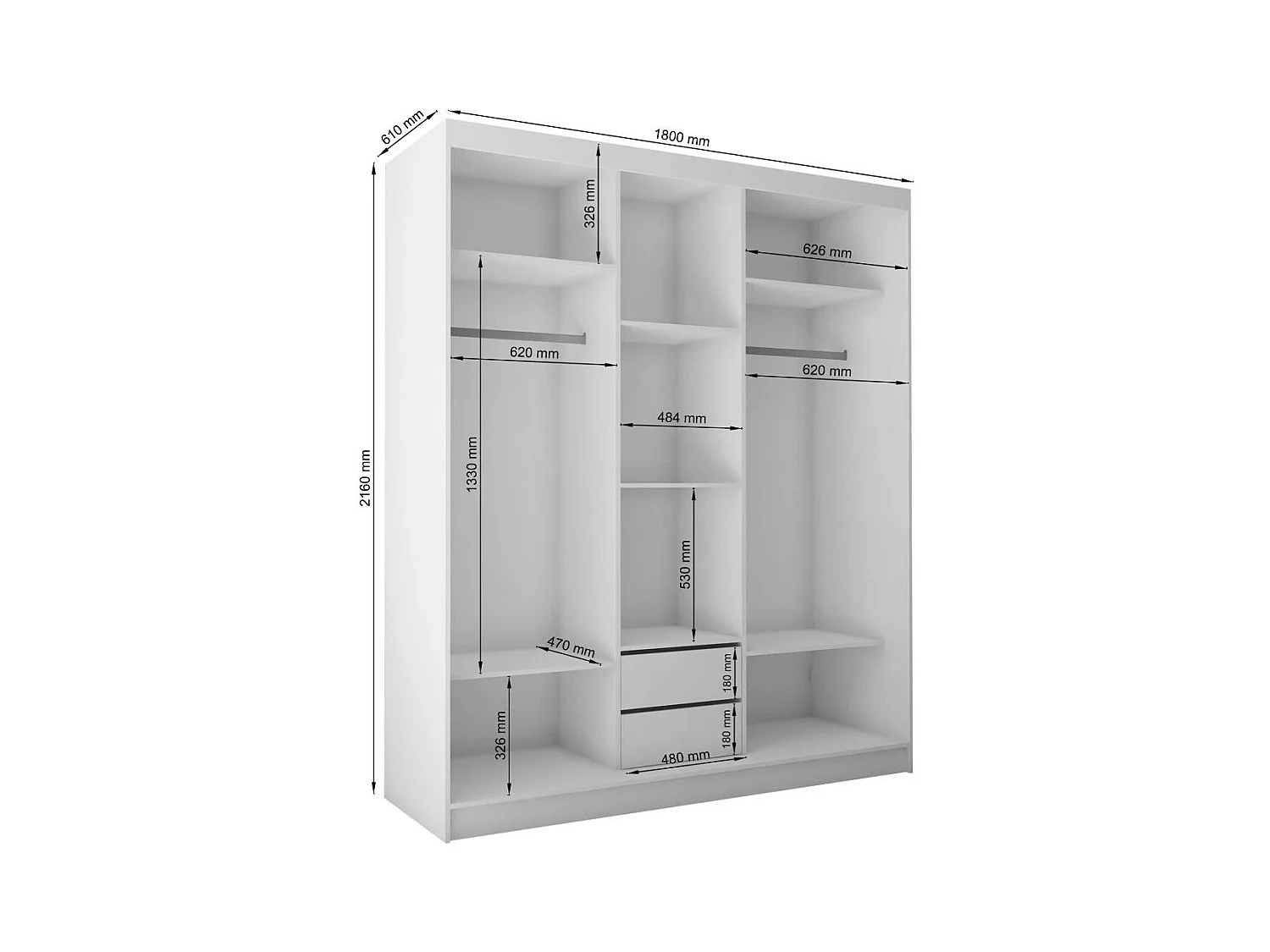 ARMOIRE À PORTES FERMÉES Gaja 180/216/61 blanc avec miroir Insert à tiroirs